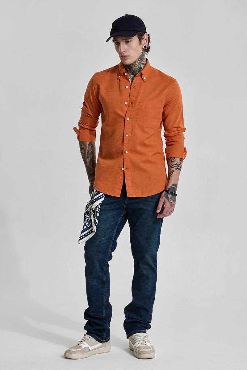 Warm Ember Rust Full-Sleeve Cotton Shirt in a Rich Subtle Tone
