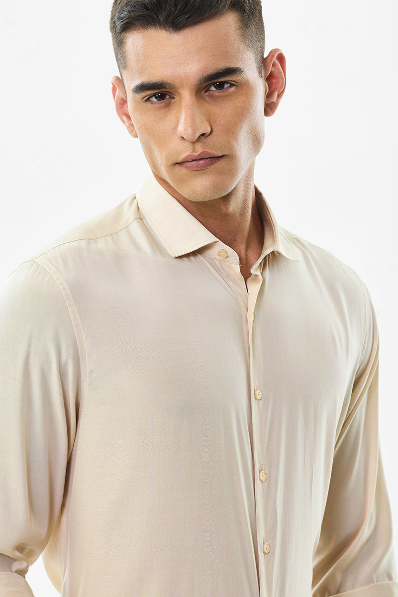 Warm Beige Smooth Cotton Shirt with a Subtle Classic Appeal