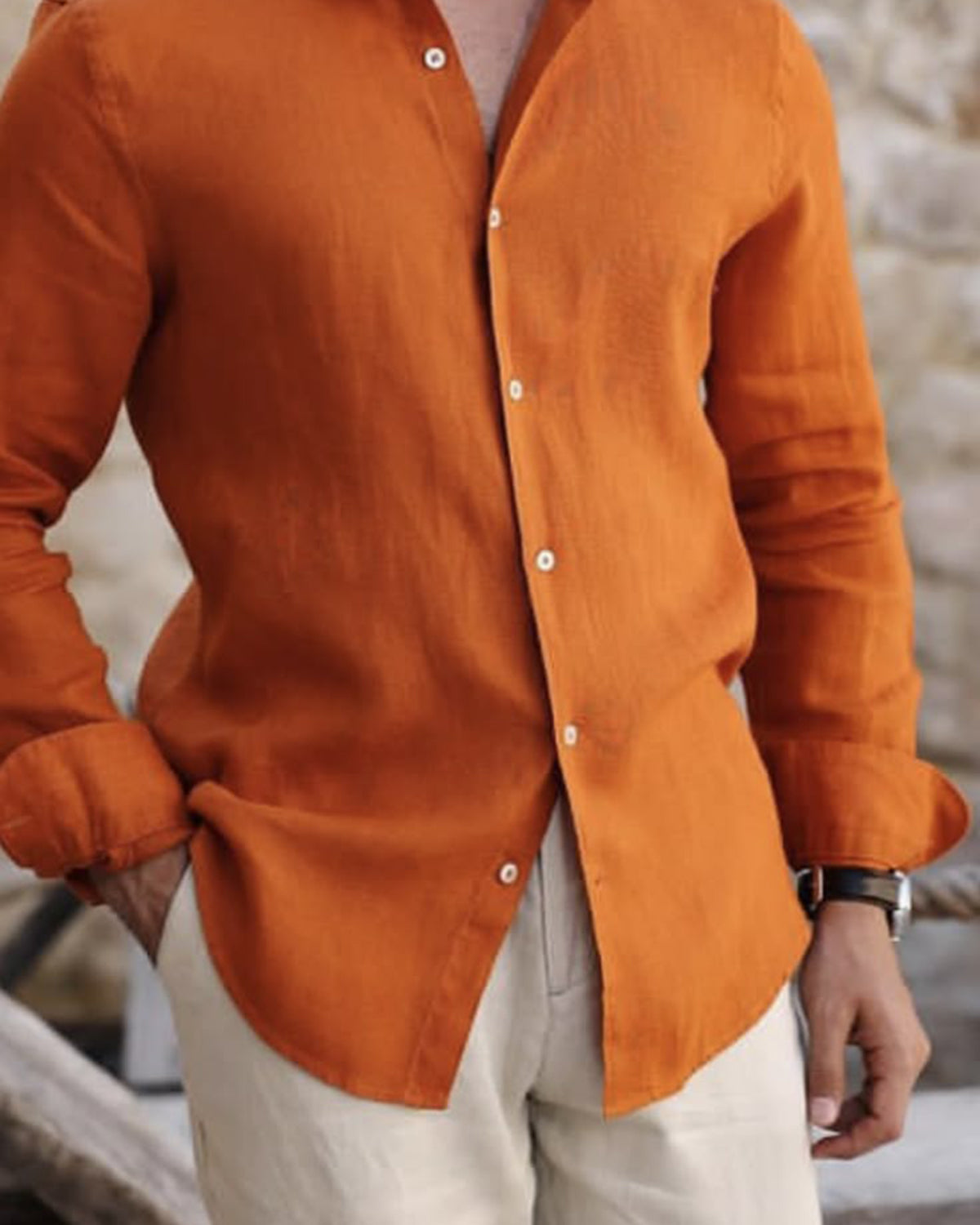 Rust Color Cotton Full Sleeve Relaxed Fit Shirt