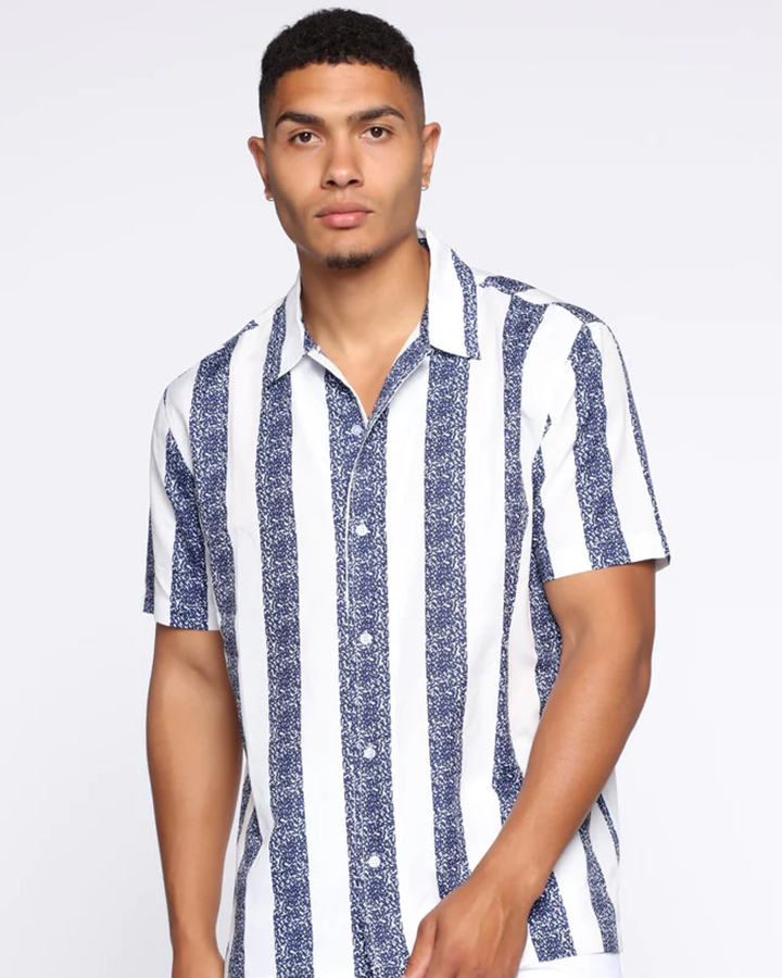 Striped White Color Linen Half Sleeve Shirt