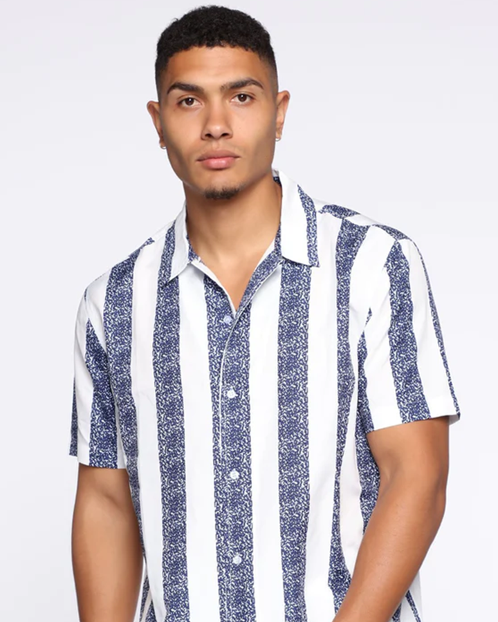 Striped White Color Linen Half Sleeve Shirt