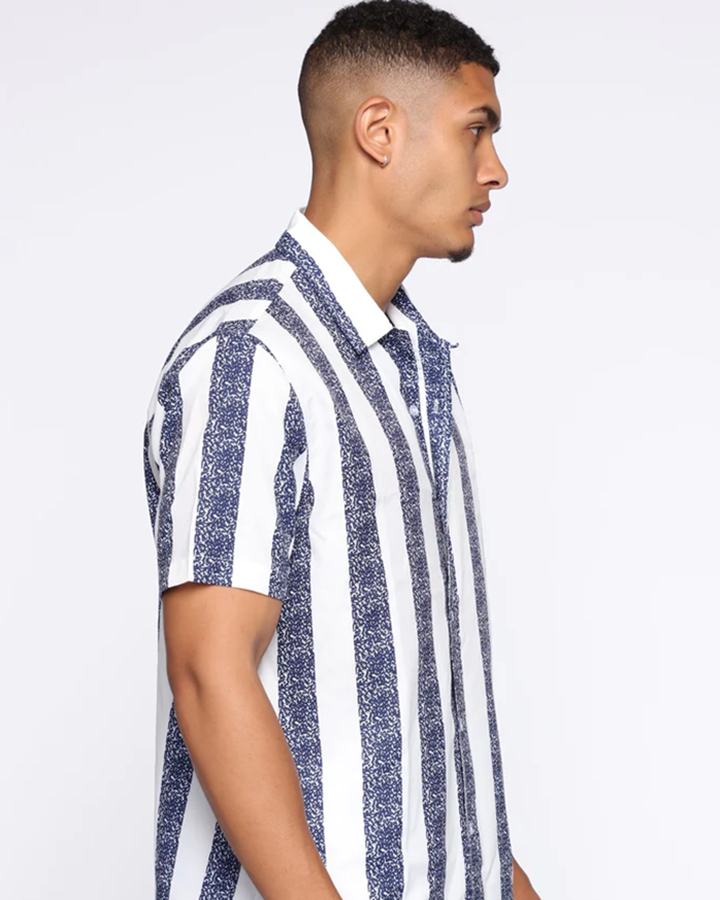 Striped White Color Linen Half Sleeve Shirt