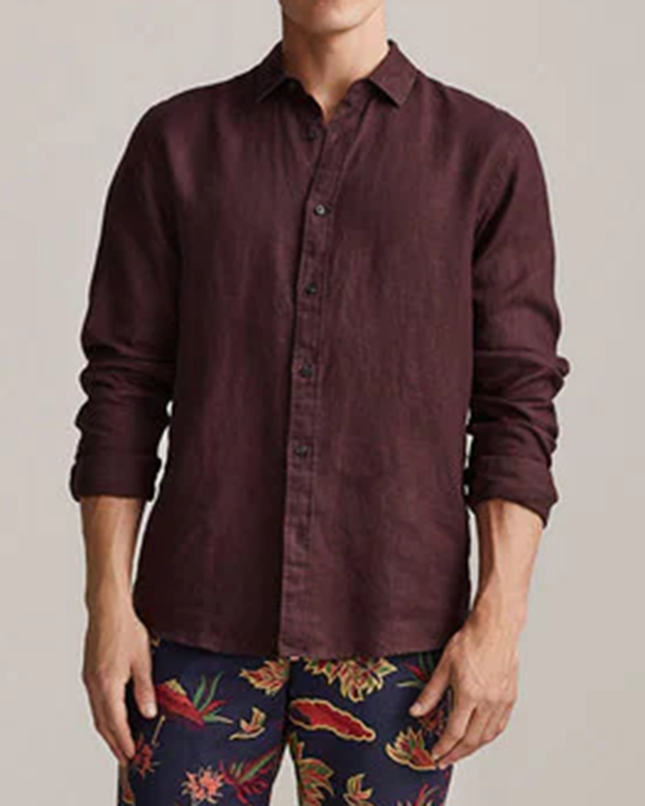 Maroon Colored Linen Full Sleeve Shirt