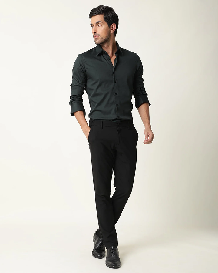 Dark Olive Colored Cotton Stretch Shirt