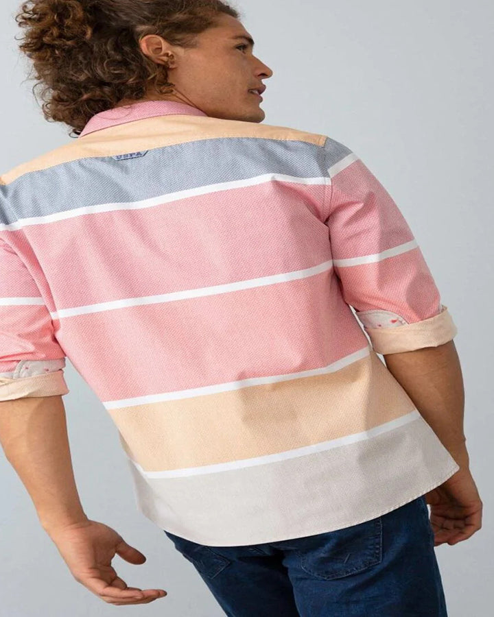 Pink & Grey Striped Full Sleeve Shirt