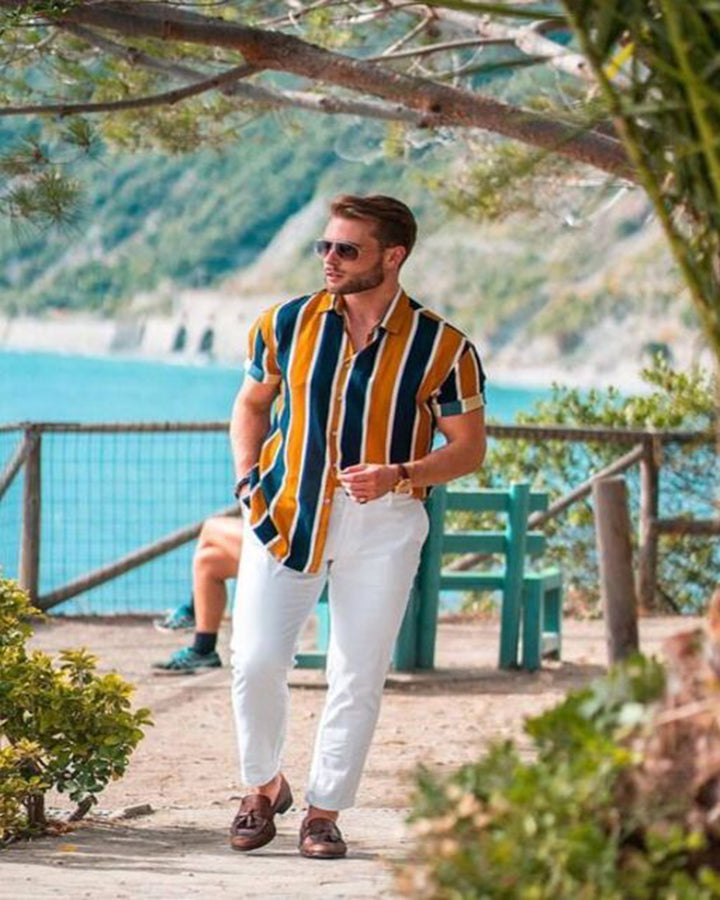 Yellow & Blue Colored Half Sleeve Shirt