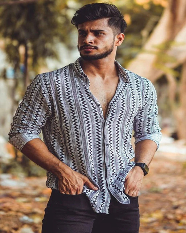 Light Blue Color Zigzag Printed Full Sleeve Shirt