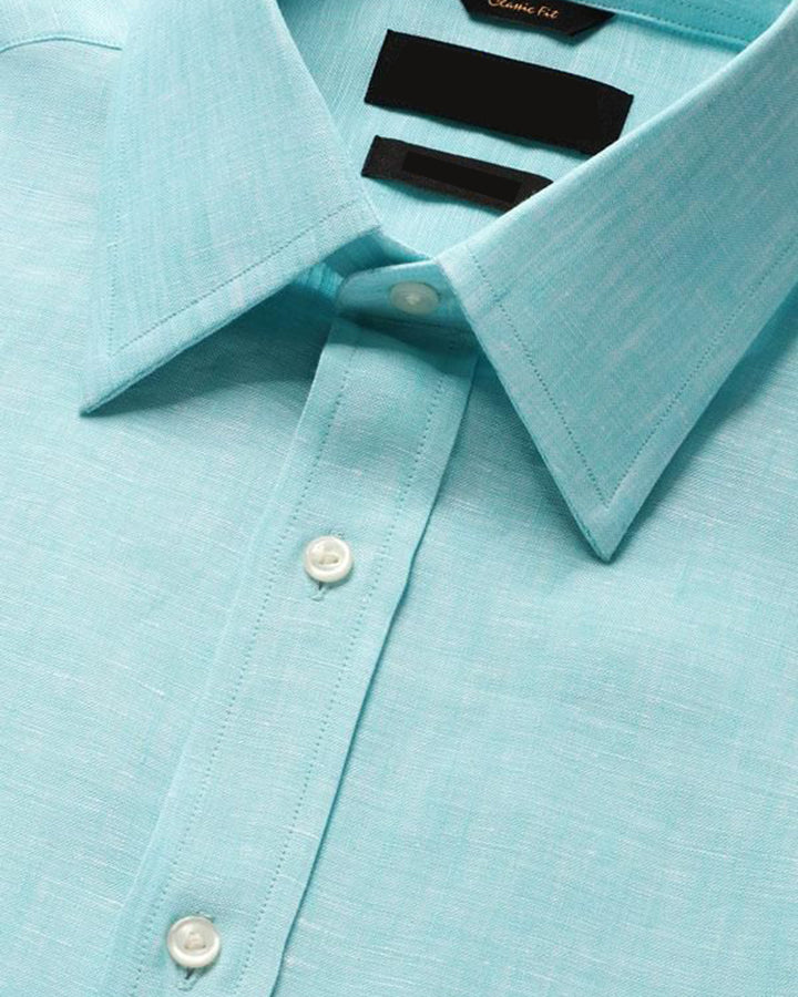 Turquoise Colored Solid Linen Shirt