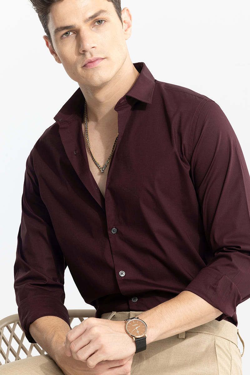 Terra Maroon Premium Cotton Full-Sleeve Shirt with a Warm Refined Shade