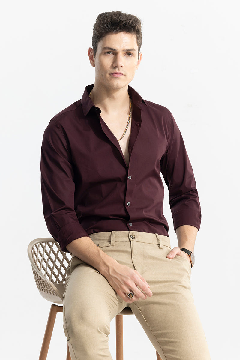 Terra Maroon Premium Cotton Full-Sleeve Shirt with a Warm Refined Shade