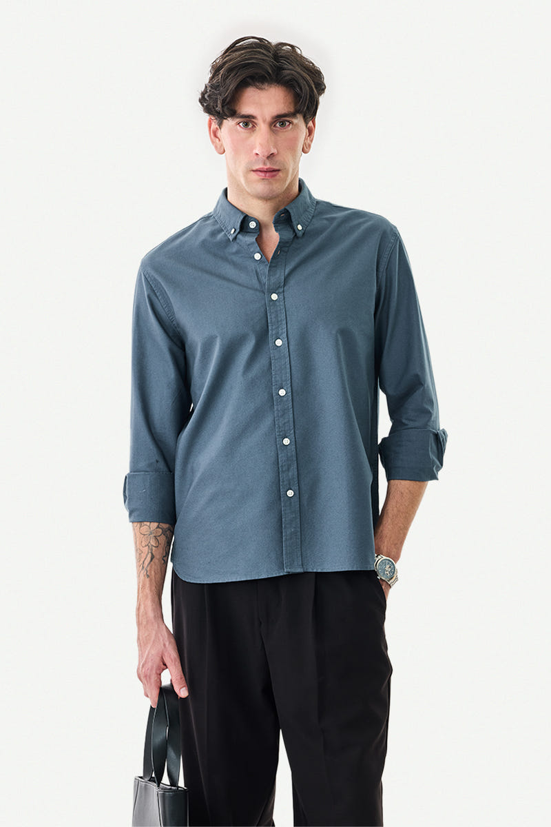 Neutral Slate Pure Cotton Full-Sleeve Shirt in a Calm Modern Shade