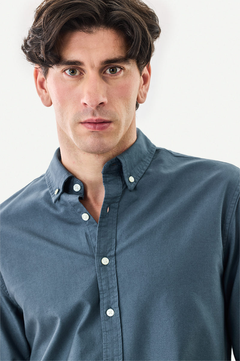 Neutral Slate Pure Cotton Full-Sleeve Shirt in a Calm Modern Shade