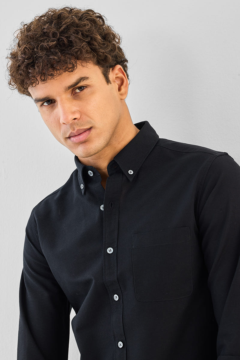 Stellar Black Premium Cotton Full-Sleeve Shirt with a Clean Refined Tone