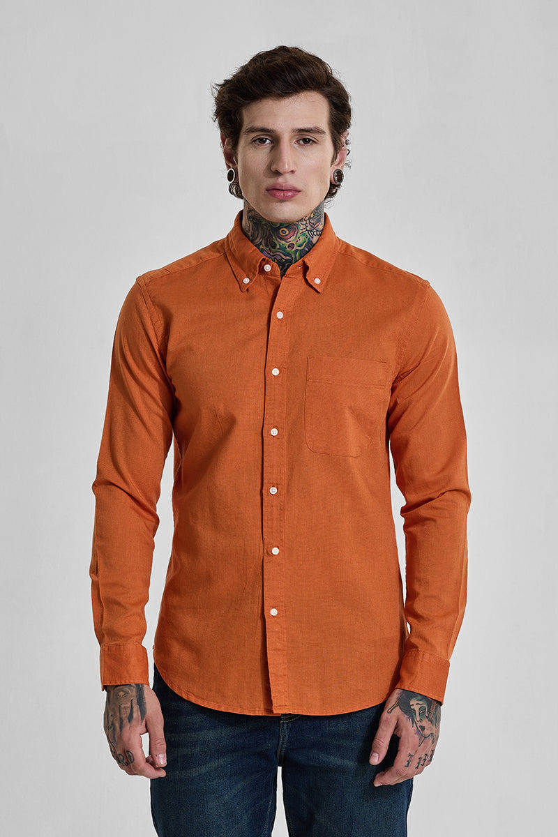 Warm Ember Rust Full-Sleeve Cotton Shirt in a Rich Subtle Tone