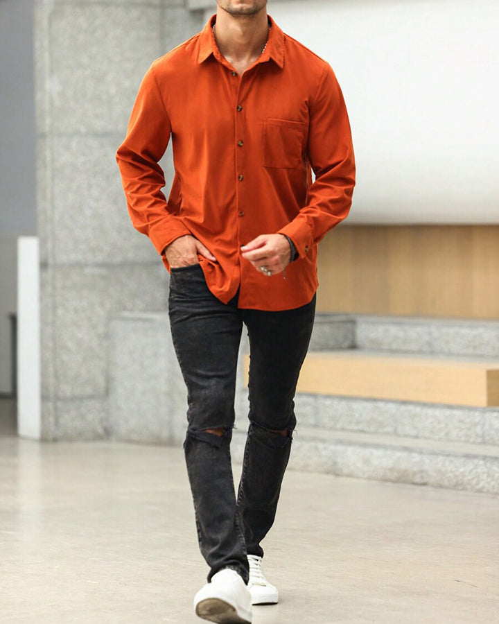 Men's Rust Orange Cotton Solid Shirt