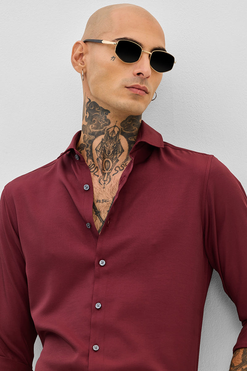 Merlot Maroon Premium Cotton Full-Sleeve Shirt with a Smooth Finish