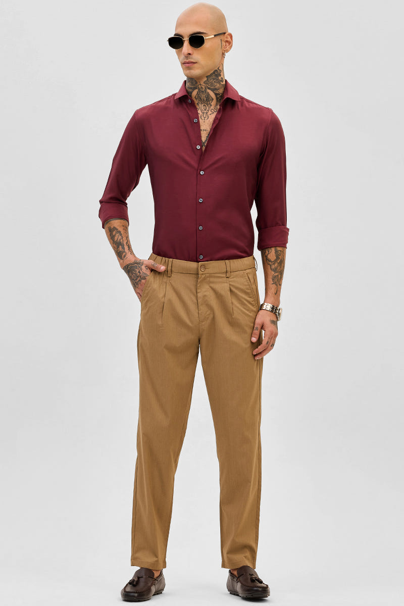 Merlot Maroon Premium Cotton Full-Sleeve Shirt with a Smooth Finish