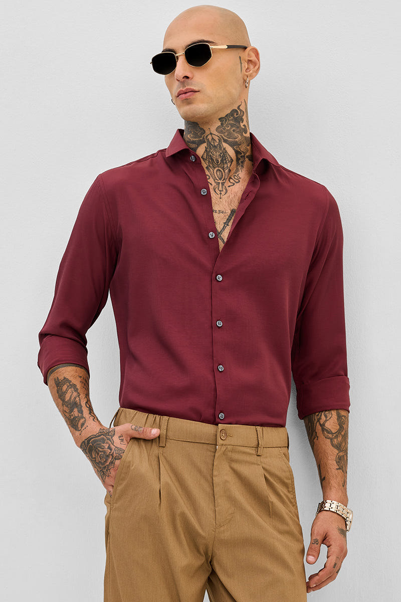 Merlot Maroon Premium Cotton Full-Sleeve Shirt with a Smooth Finish