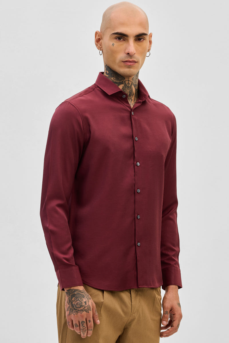Merlot Maroon Premium Cotton Full-Sleeve Shirt with a Smooth Finish
