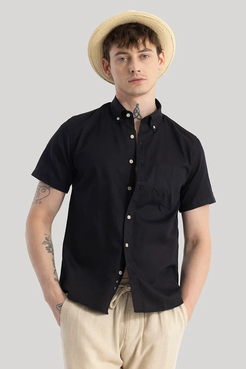 Midnight Black Pure Cotton Shirt in a Refined Elegant Shade