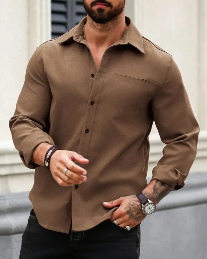 Dark Brown Cotton Long-Sleeve Shirt for Effortless Style