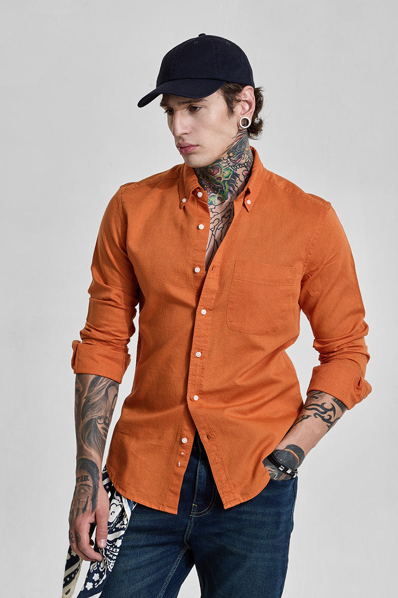 Warm Ember Rust Full-Sleeve Cotton Shirt in a Rich Subtle Tone