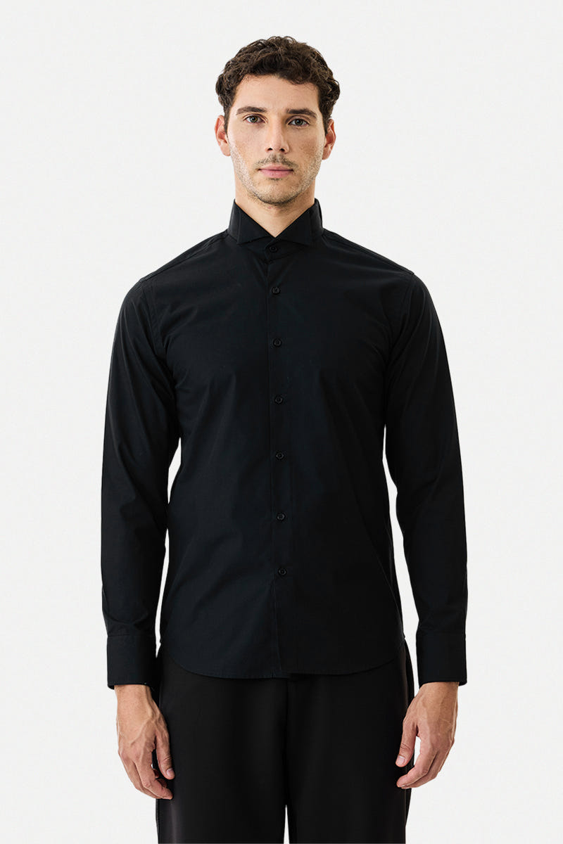Solid Black Pure Cotton Shirt in a Classic Timeless Shade
