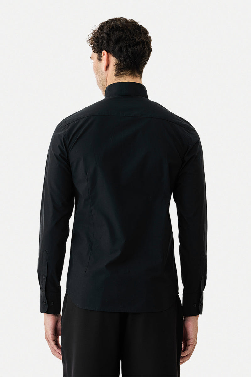 Solid Black Pure Cotton Shirt in a Classic Timeless Shade
