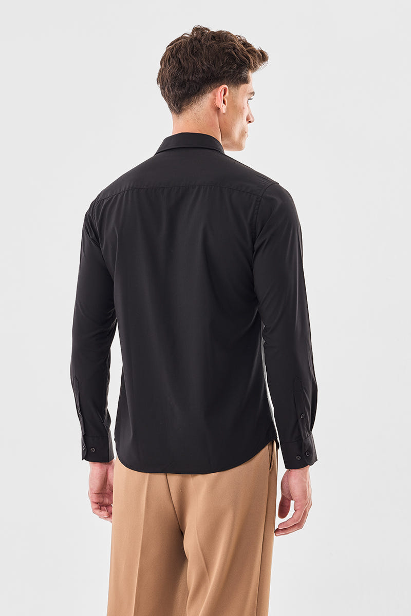Solid Black Pure Cotton Shirt in a Smooth Refined Shade