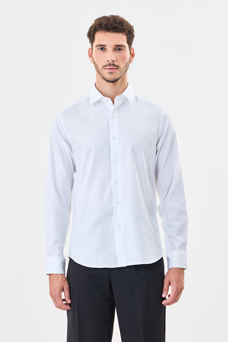 Bright White Premium Cotton Full-Sleeve Shirt with a Smooth Elegant Hue