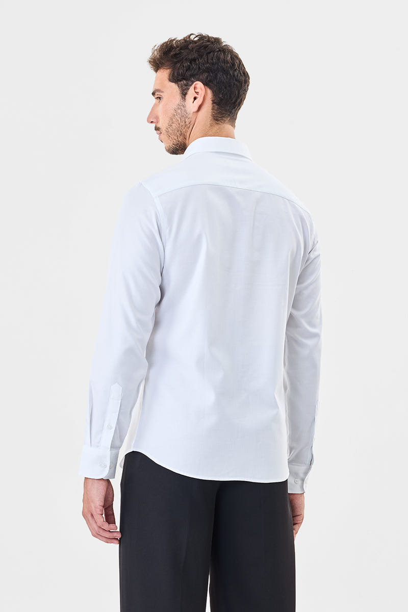 Bright White Premium Cotton Full-Sleeve Shirt with a Smooth Elegant Hue