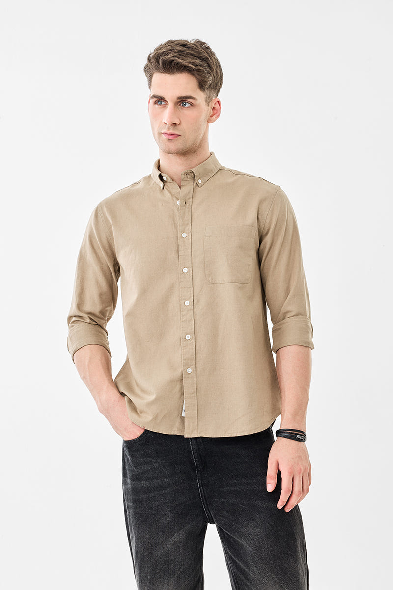 Beige Premium Cotton Full-Sleeve Shirt