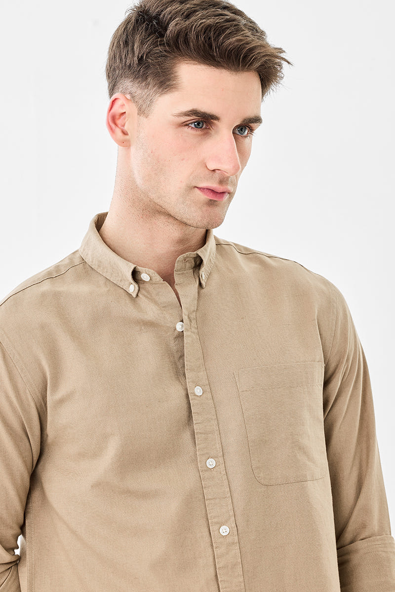 Beige Premium Cotton Full-Sleeve Shirt