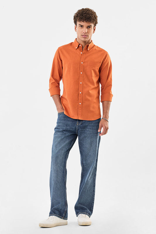 Terracotta Rust Pure Cotton Full-Sleeve Shirt with a Soft Rich Shade