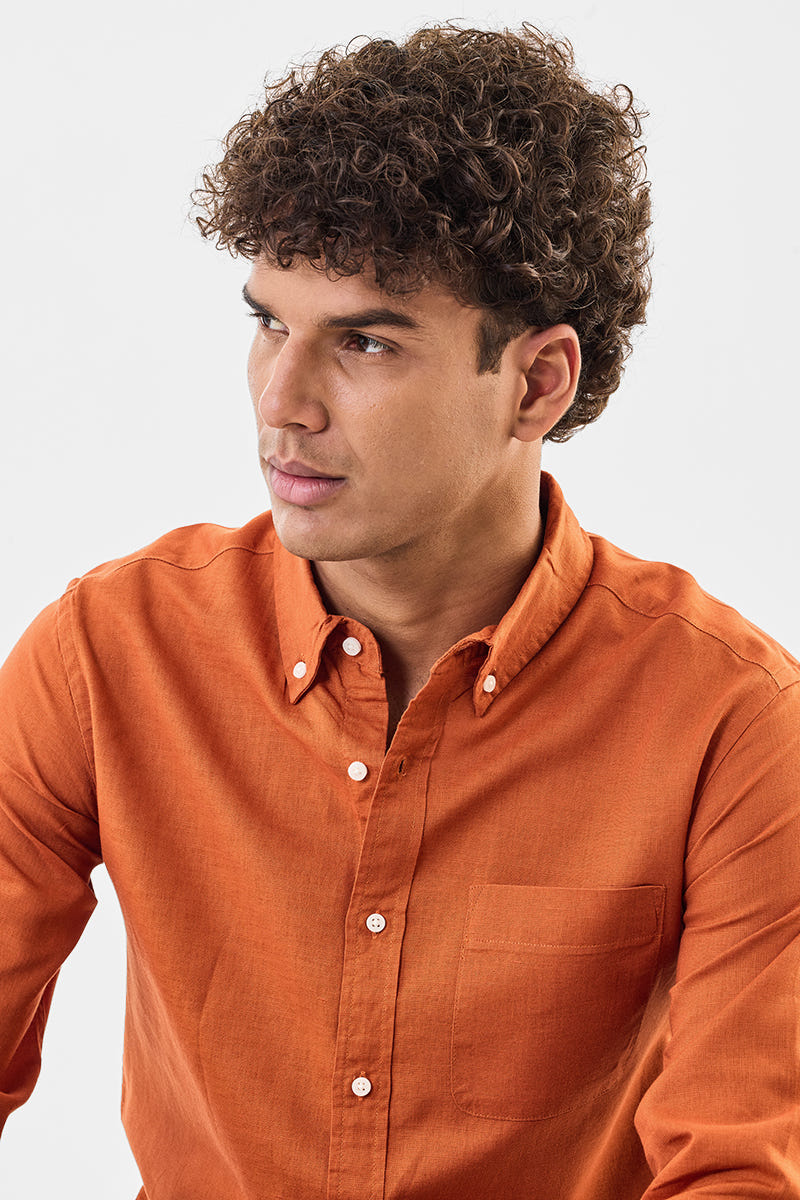 Terracotta Rust Pure Cotton Full-Sleeve Shirt with a Soft Rich Shade