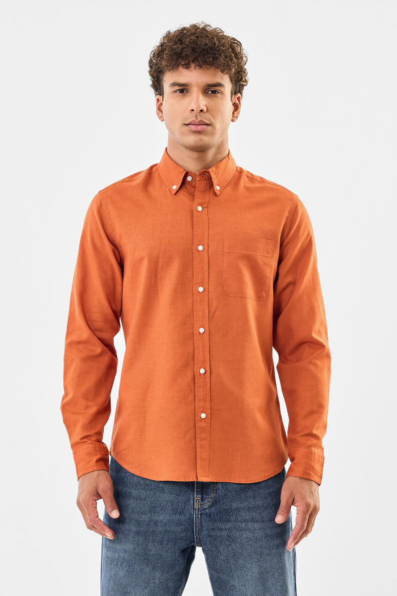Terracotta Rust Pure Cotton Full-Sleeve Shirt with a Soft Rich Shade