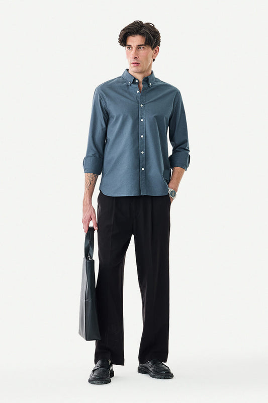 Neutral Slate Pure Cotton Full-Sleeve Shirt in a Calm Modern Shade
