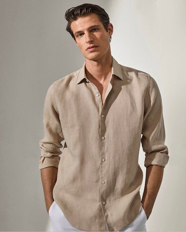 Beige Soft Cotton Full Sleeve Shirt for Office & Smart Casual Outfits