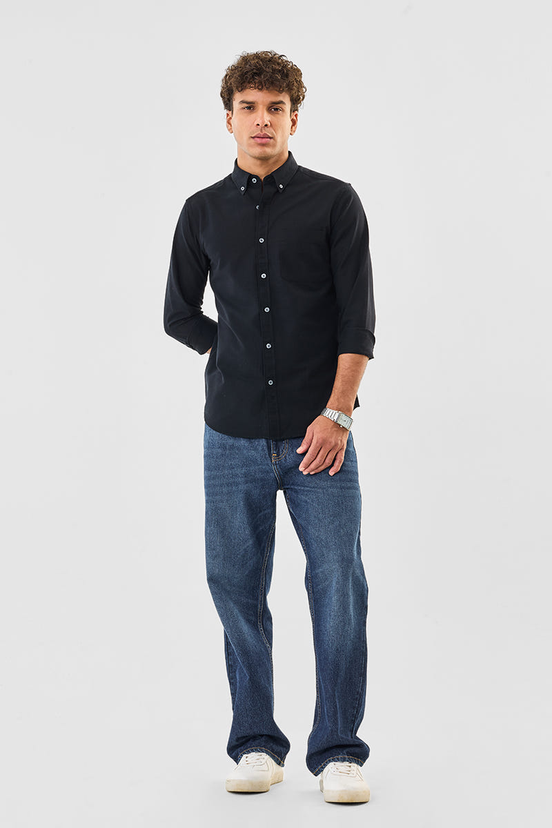 Stellar Black Premium Cotton Full-Sleeve Shirt with a Clean Refined Tone