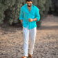 Aqua Blue Comfort-Fit Cotton Shirt for Office Wear