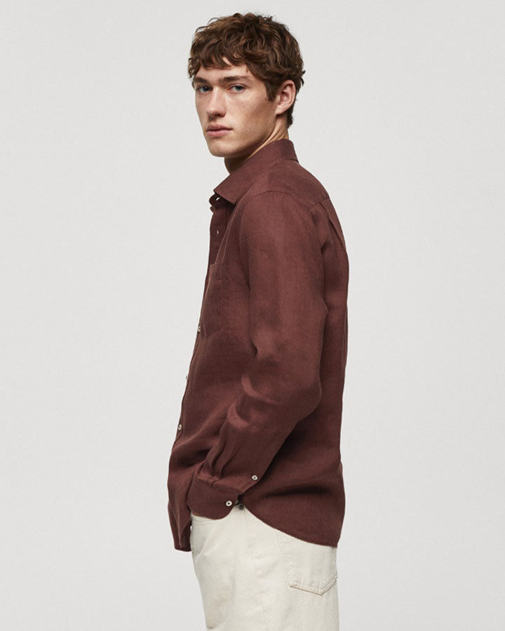 Dark Brown Cotton Long-Sleeve Shirt