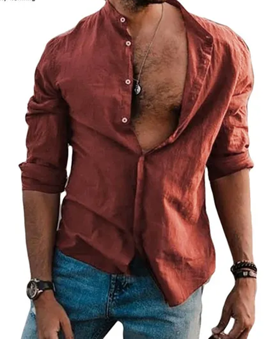 Wine Colored Cotton Solid Shirt