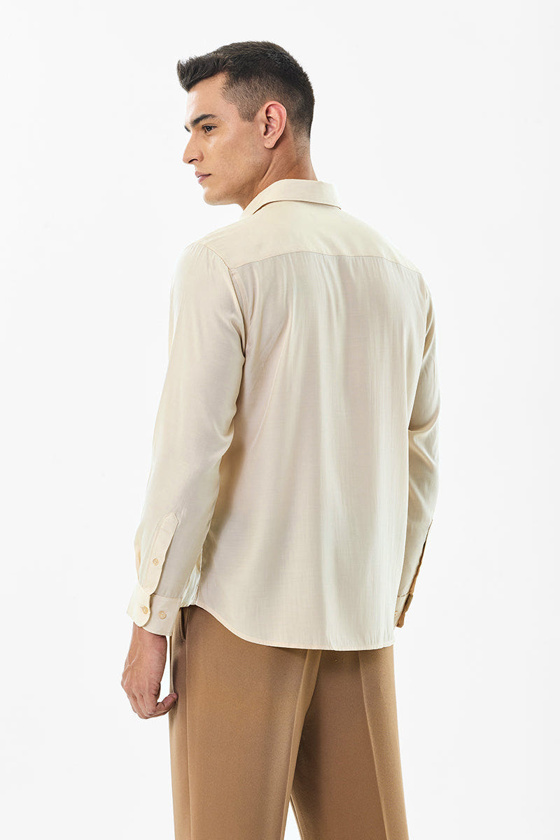 Warm Beige Smooth Cotton Shirt with a Subtle Classic Appeal