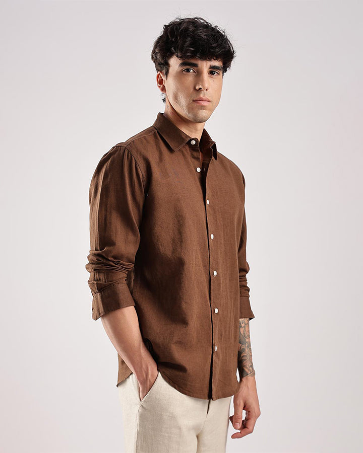 Brown Comfort-Fit Cotton Shirt Office Wear