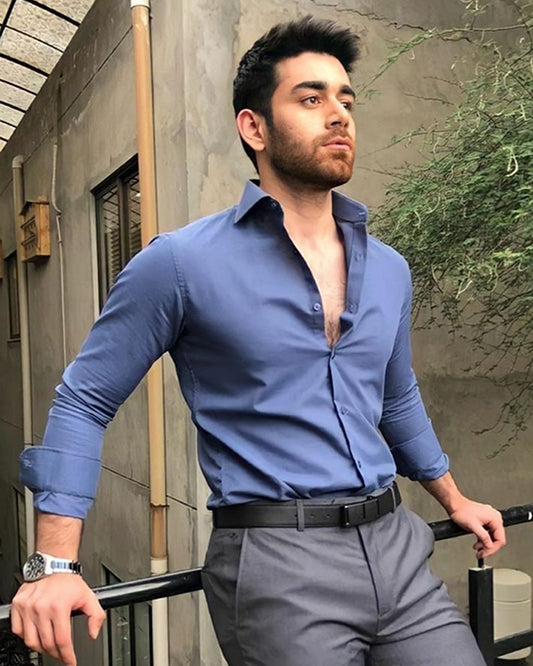 Grey Comfort-Fit Cotton Shirt for Office Wear