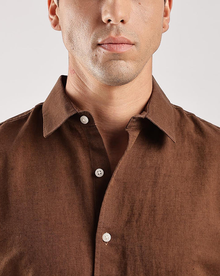 Brown Comfort-Fit Cotton Shirt for Office Wear