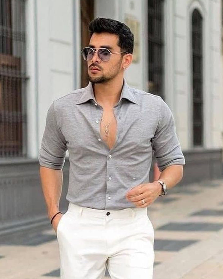 Latest Grey Colored Solid Shirt