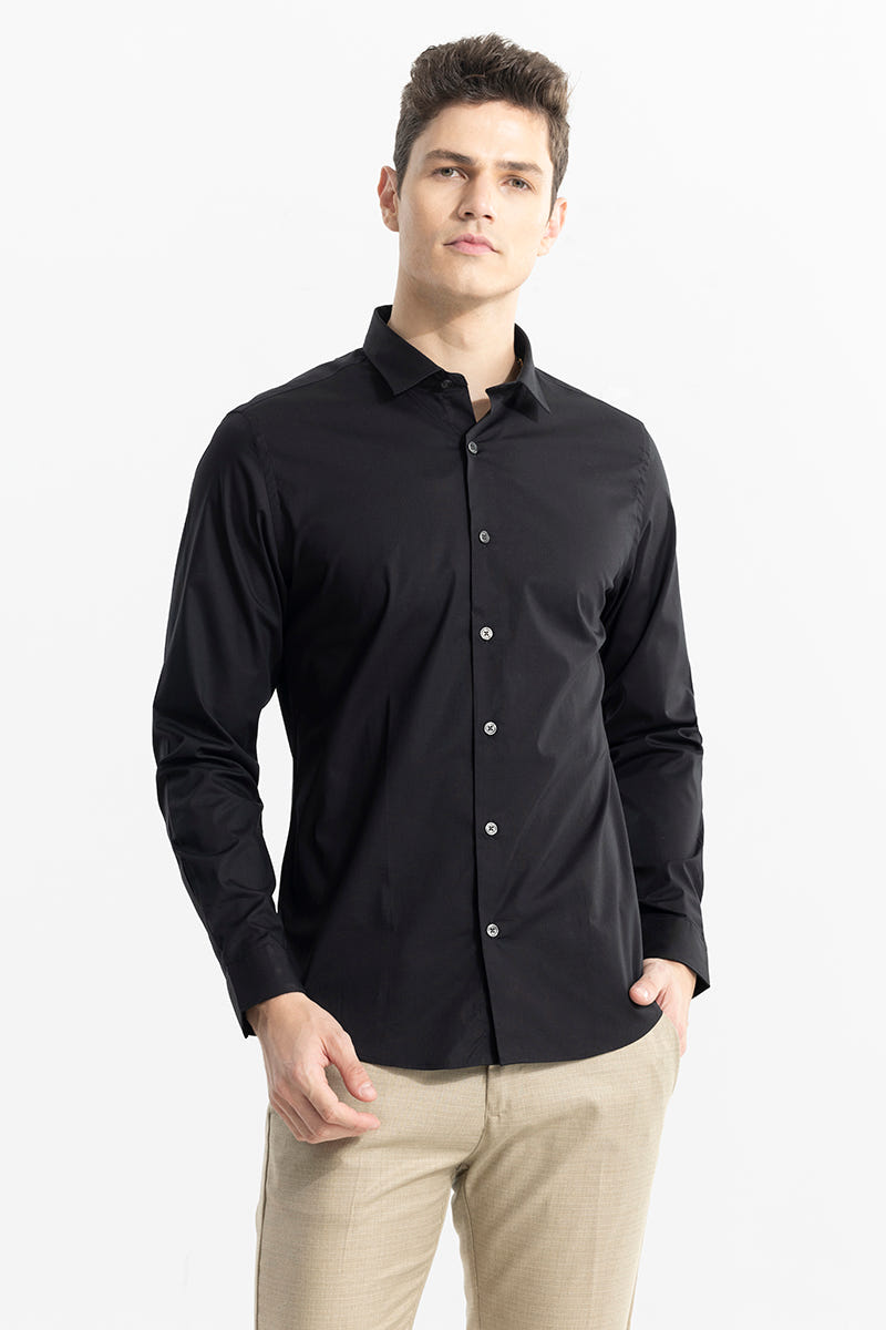 Matte Black Smooth Cotton Shirt with a Strong Contemporary Feel