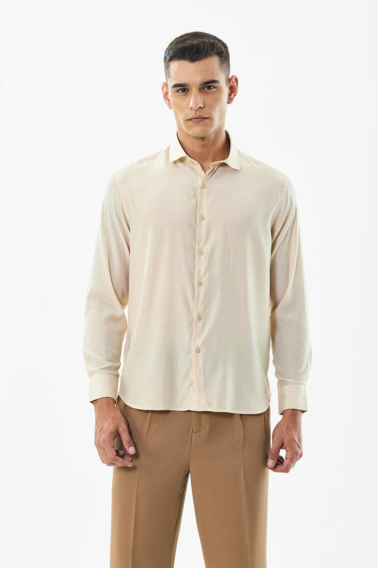 Warm Beige Smooth Cotton Shirt with a Subtle Classic Appeal
