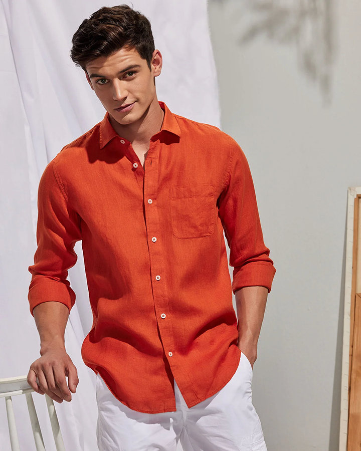 Royal Orange Colored Linen Shirt